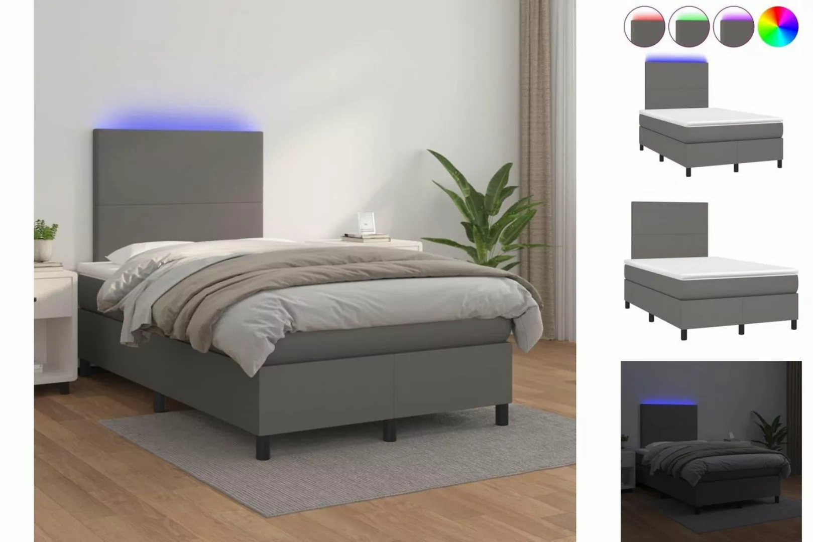vidaXL Bettgestell Boxspringbett mit Matratze LED Grau 120x200 cm Kunstlede günstig online kaufen