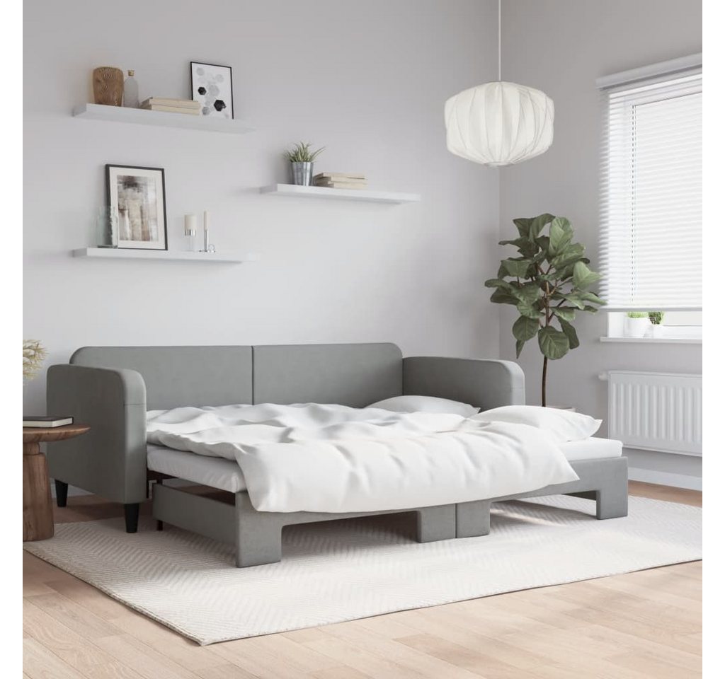 vidaXL Gästebett Tagesbett Ausziehbar Hellgrau 90x200 cm Stoff Gästebett Be günstig online kaufen