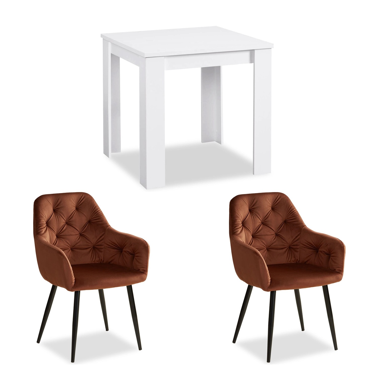 Homestyle4u Essgruppe mit 2 Samt Polsterstühlen in Weiß und Braun 2375 günstig online kaufen