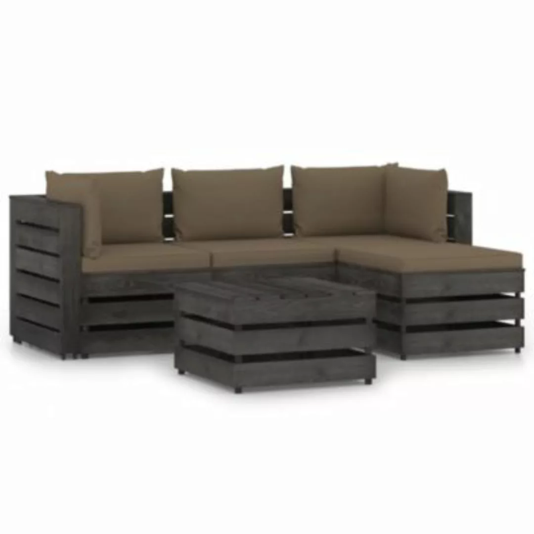 vidaXL 5-tlg. Garten-Lounge-Set mit Kissen Grau Imprägniertes Holz Garten-L günstig online kaufen