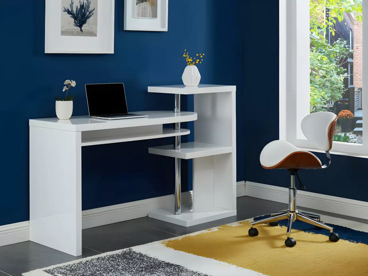 Bürostuhl höhenverstellbar - Kunstleder - Weiß & Nussbaum - MONTENEGRO günstig online kaufen