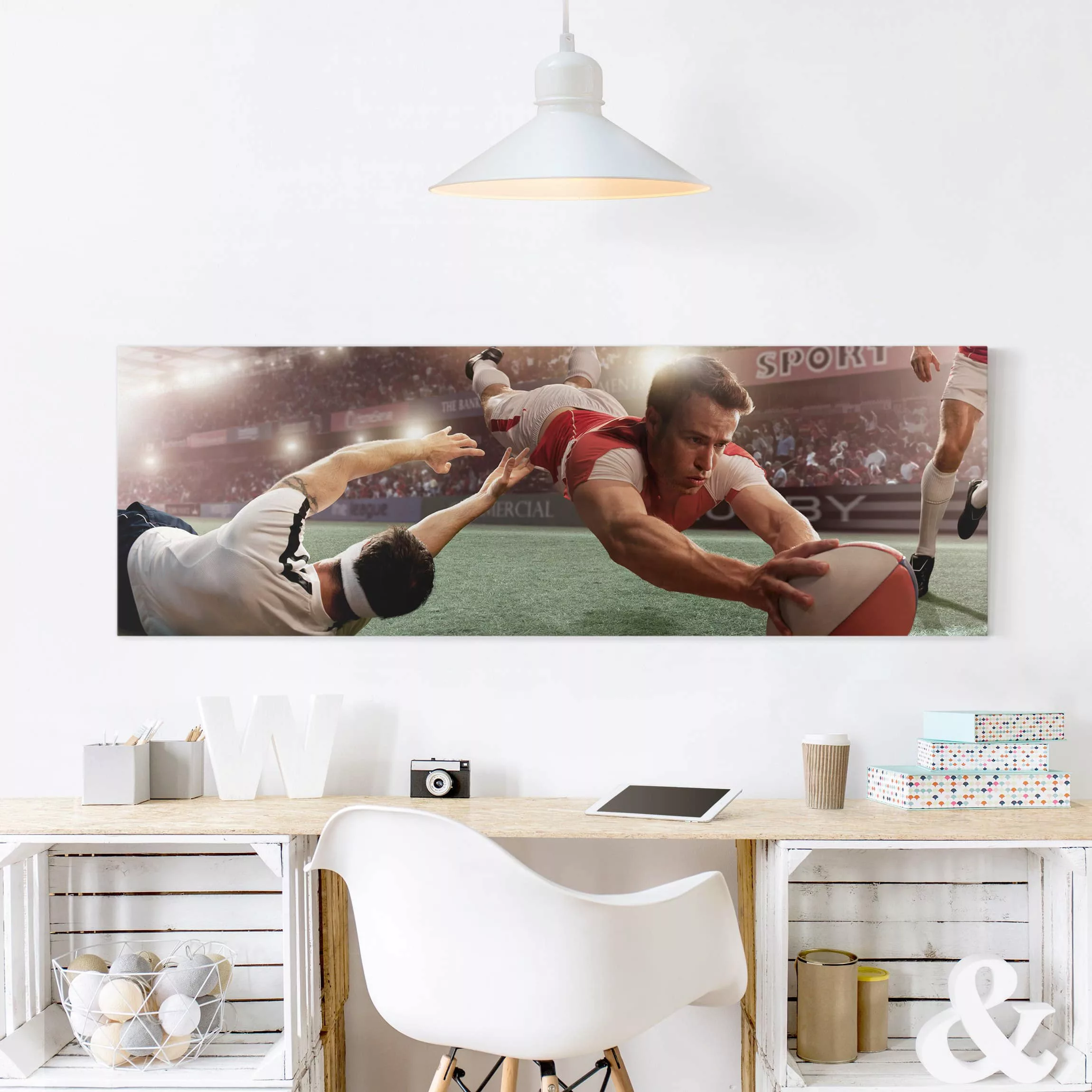 Leinwandbild Kinderzimmer - Panorama Rugby Action günstig online kaufen