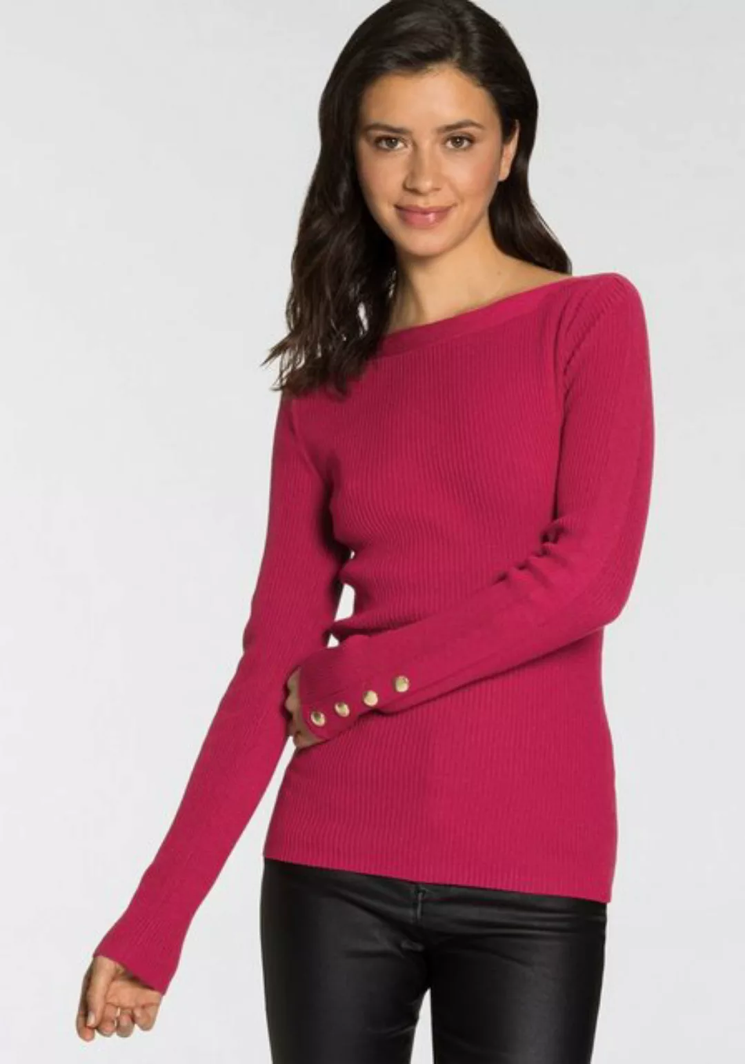 Melrose Strickpullover aus Rippqualität mit Knöpfen günstig online kaufen