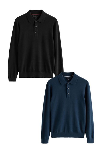 Next Polokragenpullover Slim Fit Langarm-Poloshirts aus Strick, 2er-Pack (2 günstig online kaufen