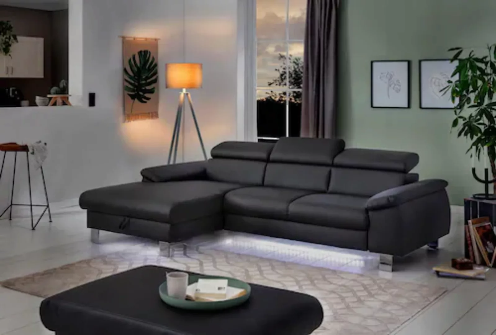 COTTA Ecksofa Komaris, Ecksofa, wahlweise mit RGB-LED-Beleuchtung und Bettf günstig online kaufen