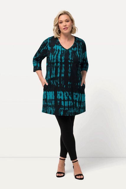 Ulla Popken Longshirt Longshirt Batikdruck A-Linie V-Ausschnitt 3/4-Arm günstig online kaufen