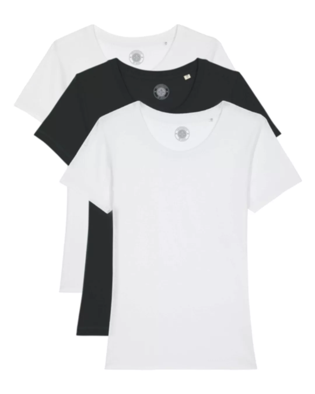 3er Pack Damen T-shirt Aus Bio-baumwolle "Estelle", Weiß Und Schwarz günstig online kaufen