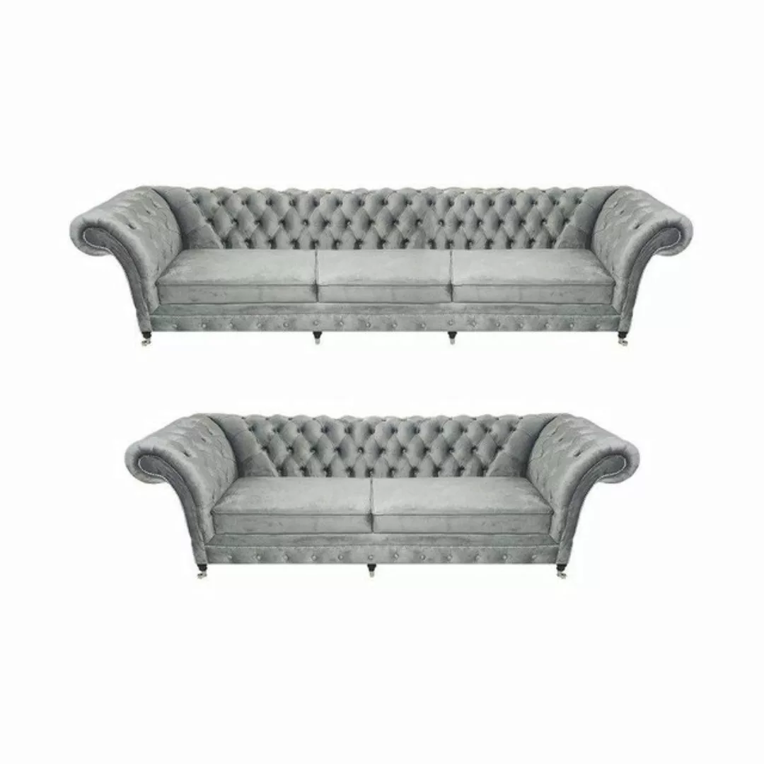 JVmoebel Chesterfield-Sofa Luxus Designer Sofagarnitur Wohnzimmer Grau Wohn günstig online kaufen