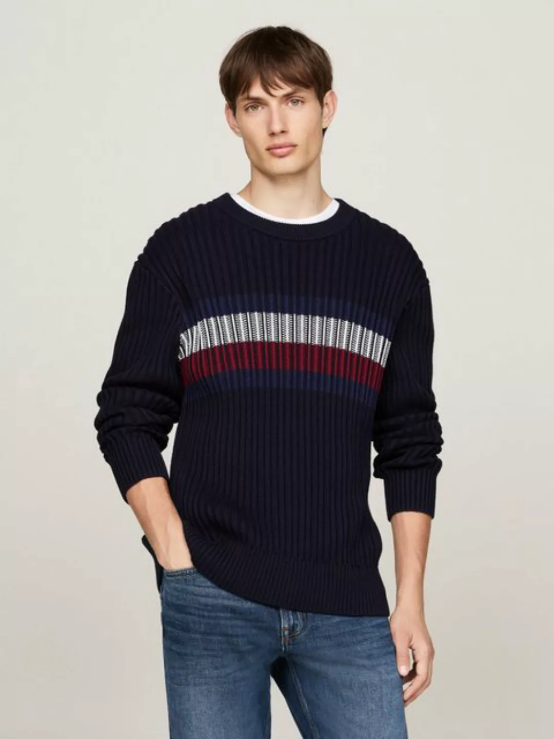 Tommy Hilfiger Rundhalspullover "GLOBAL STRIPE CHUNKY RIB C NK", mit auffäl günstig online kaufen