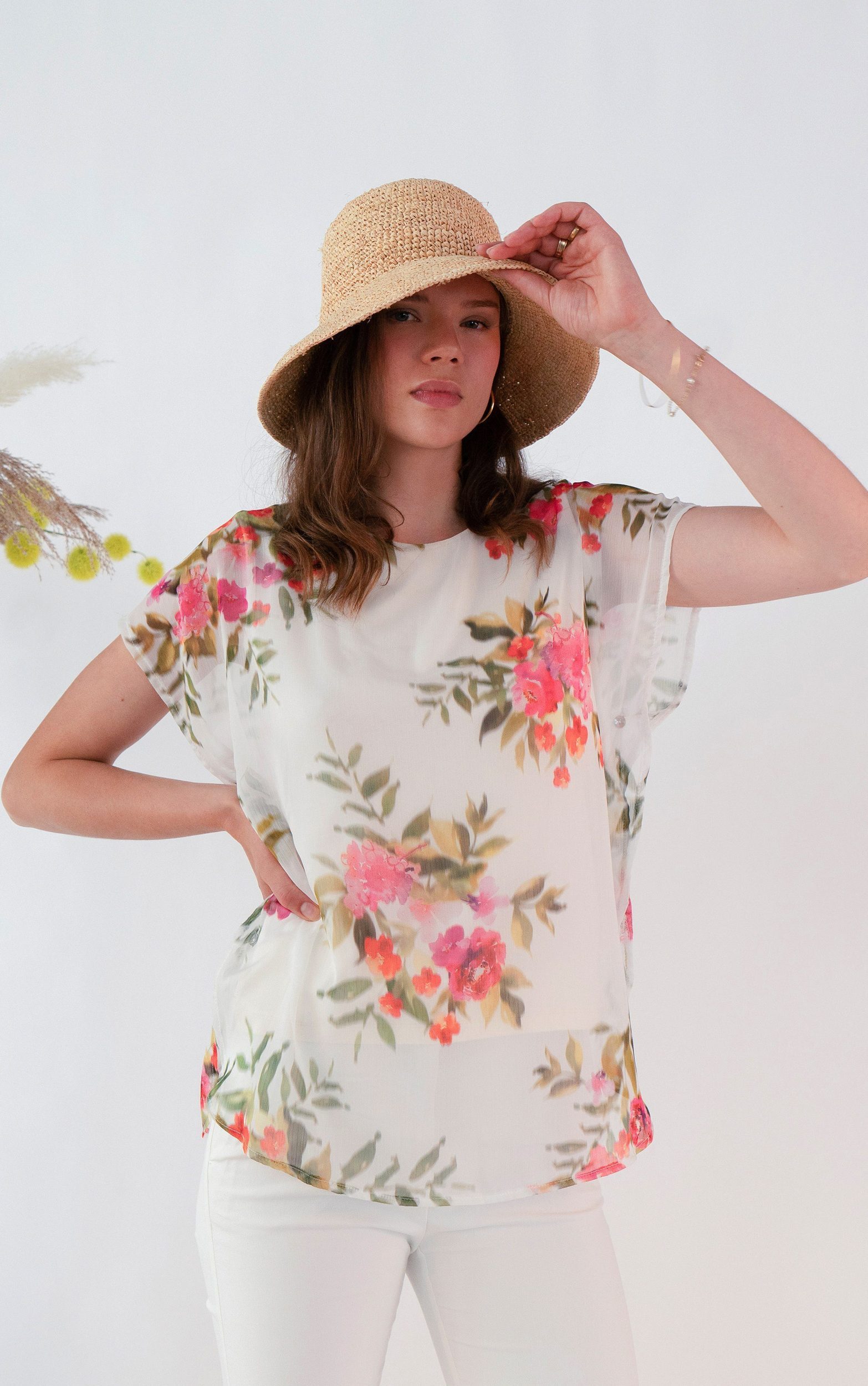 Passioni Chiffontunika Tunika mit pinkem Blumenprint günstig online kaufen