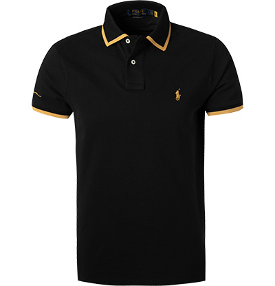 Polo Ralph Lauren – Polohemd aus Pikee in Schwarz mit Kontraststreifen und günstig online kaufen