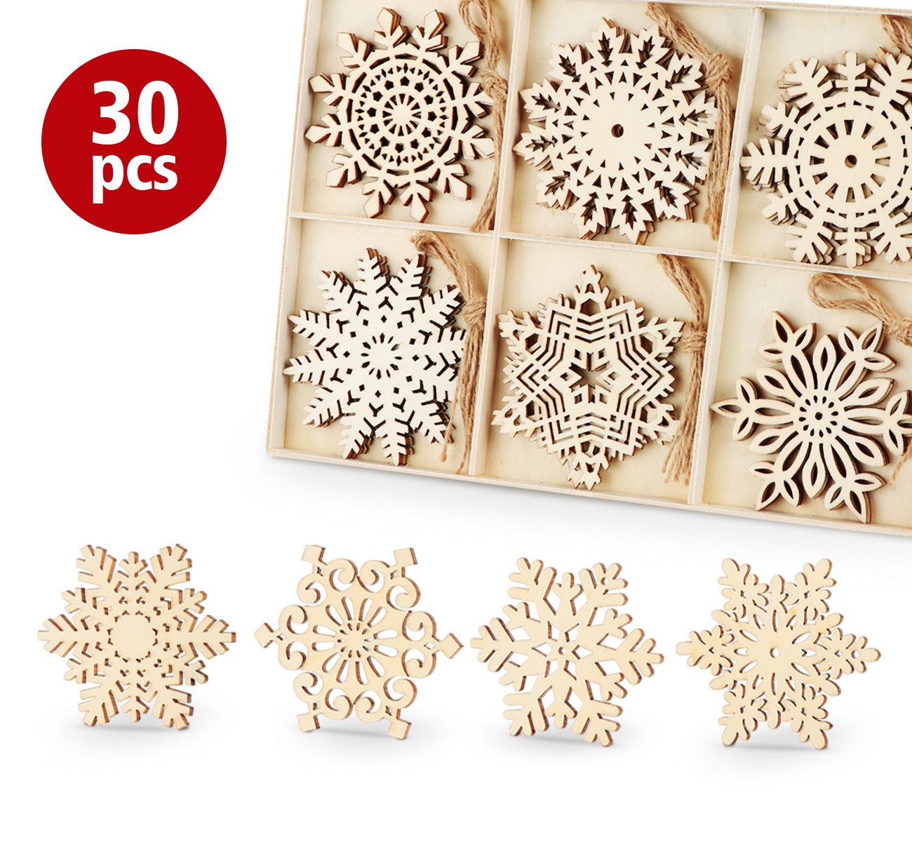 Homewit Christbaumschmuck 24/30 Stück, Holz Schneeflocken günstig online kaufen