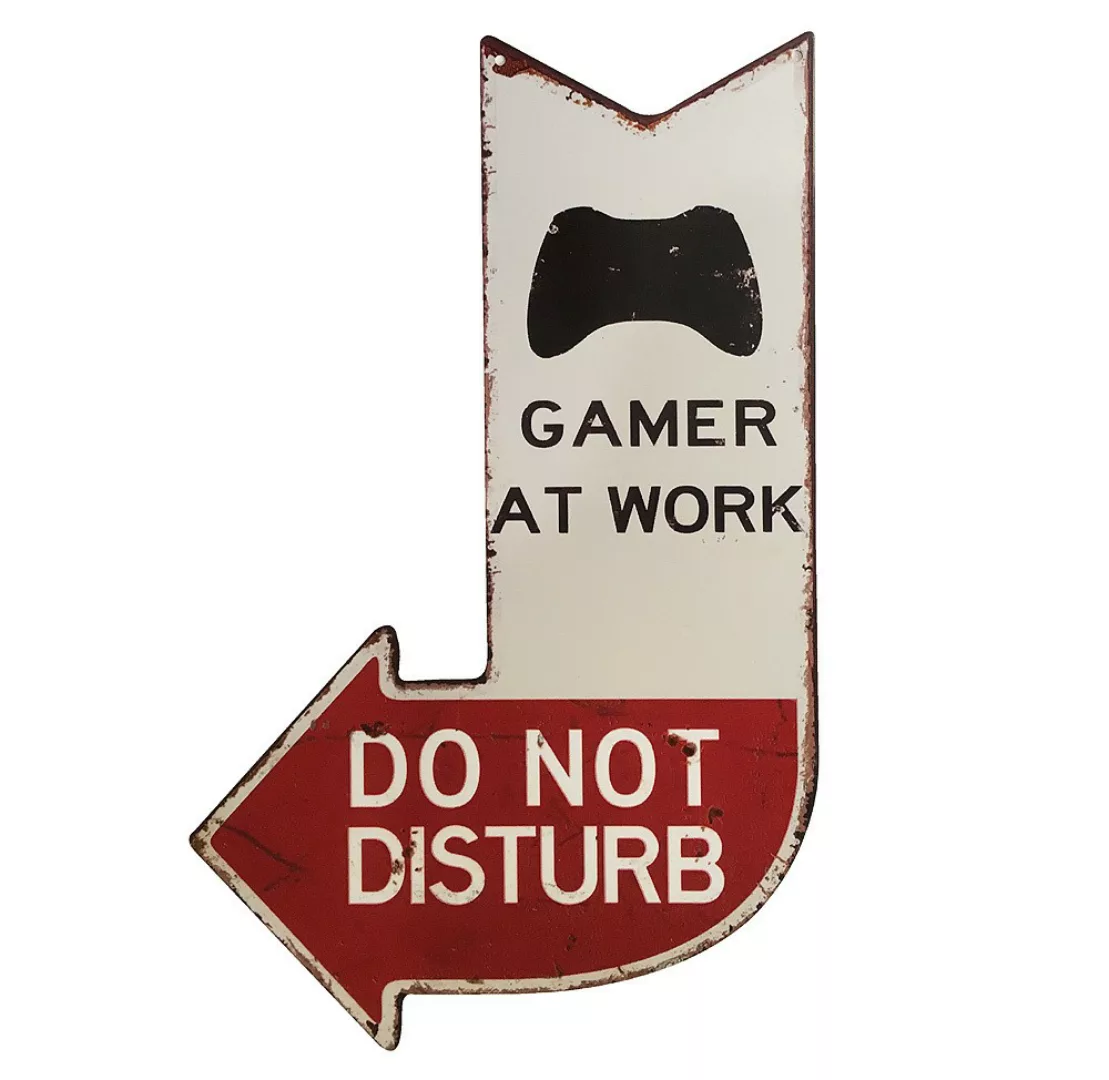 Blechschild GAMER AT WORK Dekoschild Wegweiser Nostalgie Vintage 40x25cm günstig online kaufen