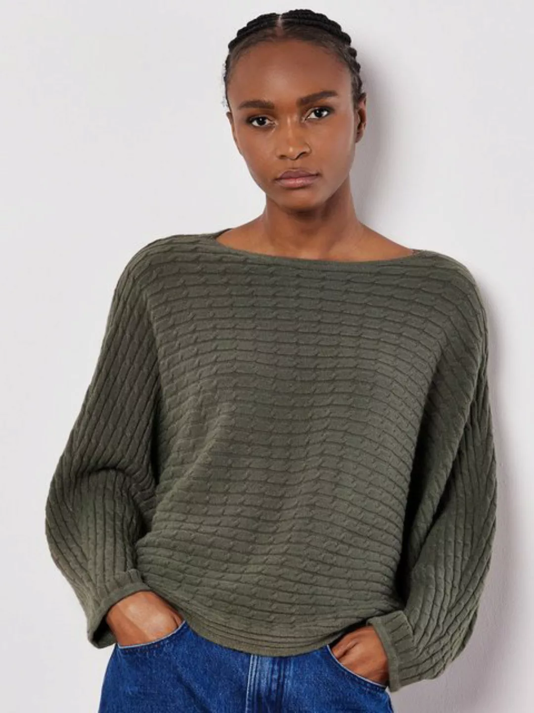 Apricot Strickpullover Fledermaus-Pullover, (1-tlg) mit Zopfmuster-Streifen günstig online kaufen