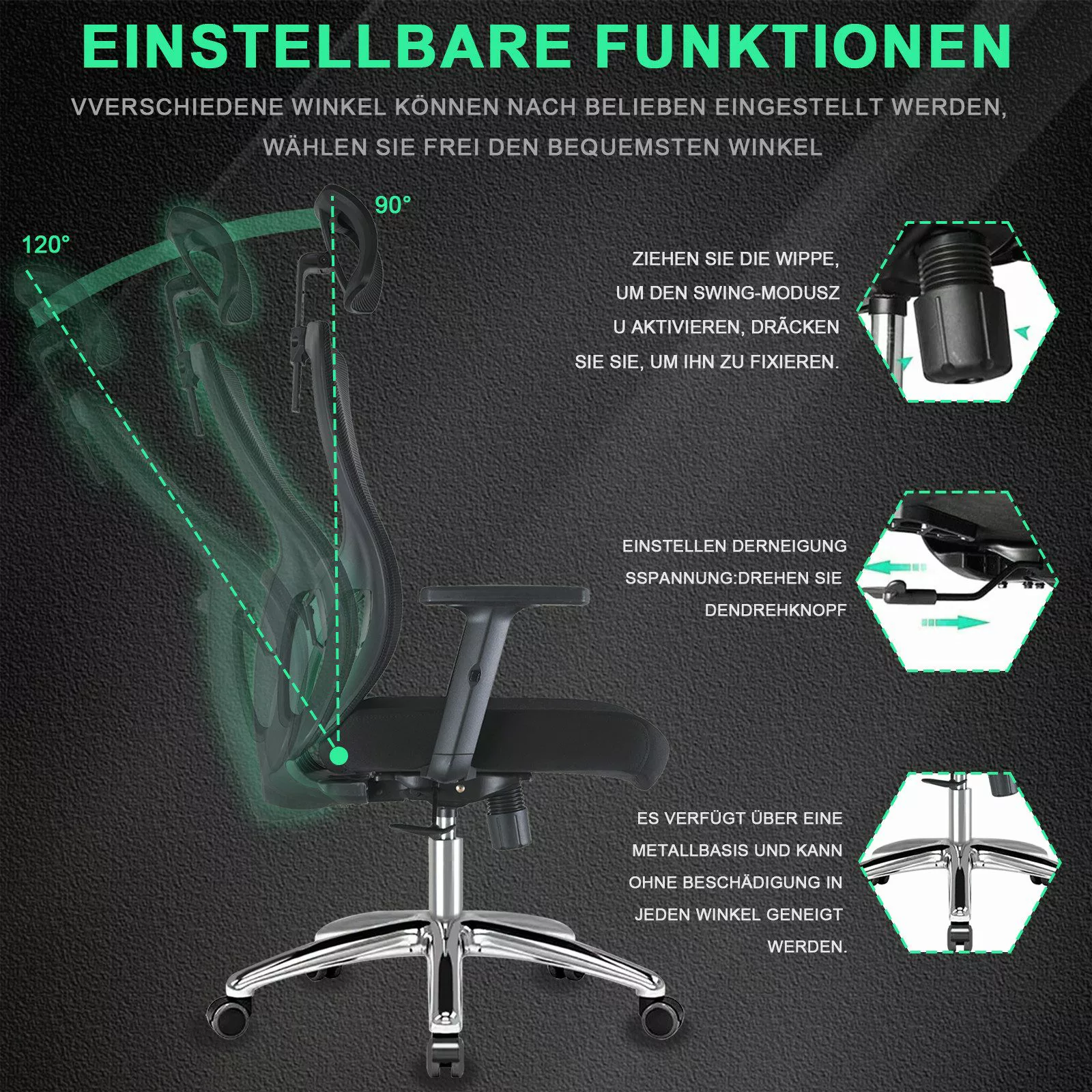 Durrafy Bürostuhl Ergonomischer Stuhl Drehstuhl Schreibtischstuhl günstig online kaufen
