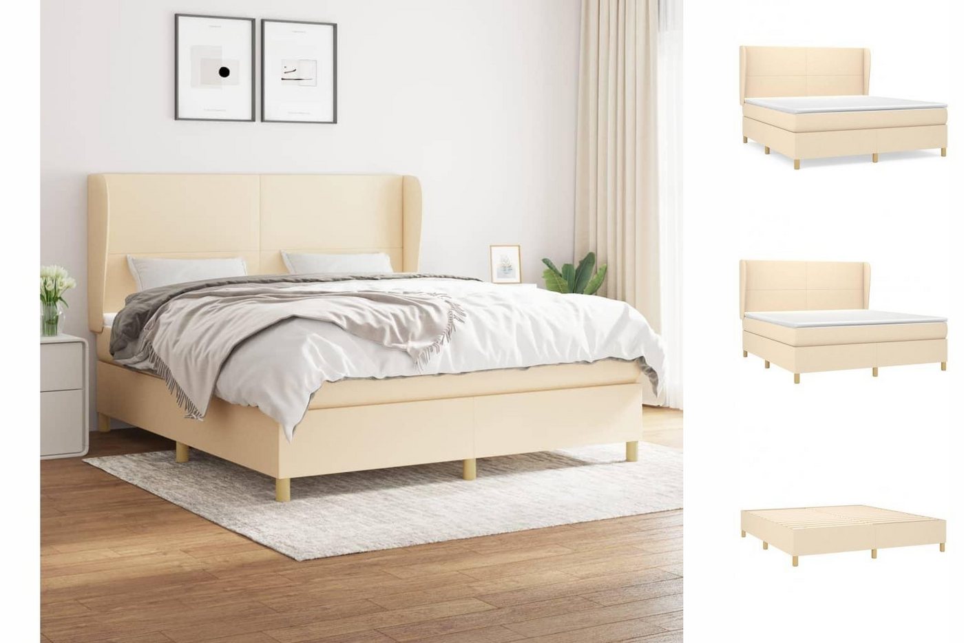 vidaXL Boxspringbett Boxspringbett mit Matratze Creme 160x200 cm Stoff Bett günstig online kaufen