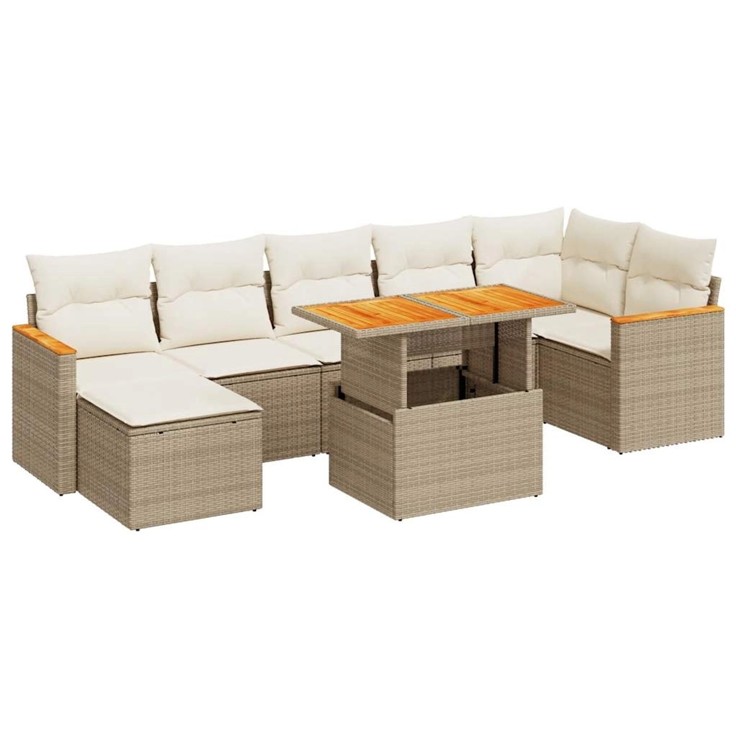 vidaXL 8-Tlg Garten-Sofagarnitur mit Kissen Beige Poly Rattan Akazie 332751 günstig online kaufen