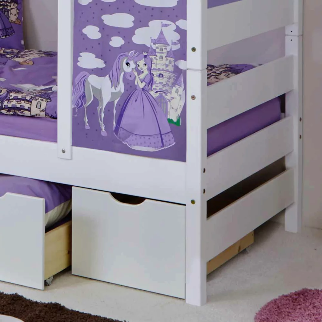 Schubladen Kinderbett in Prinzessin Design Weiß Lila günstig online kaufen