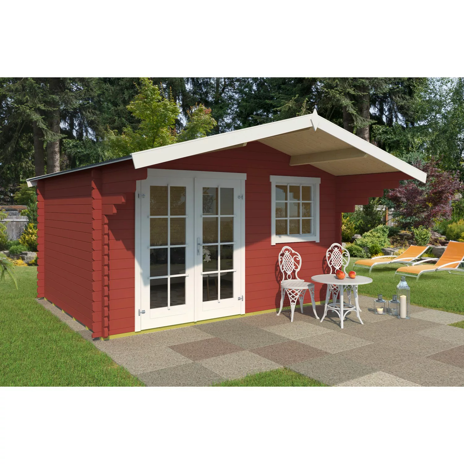 Lasita Holz-Gartenhaus Orlando 34 Schwedenrot 414,6 cm x 440 cm mit Anbauda günstig online kaufen