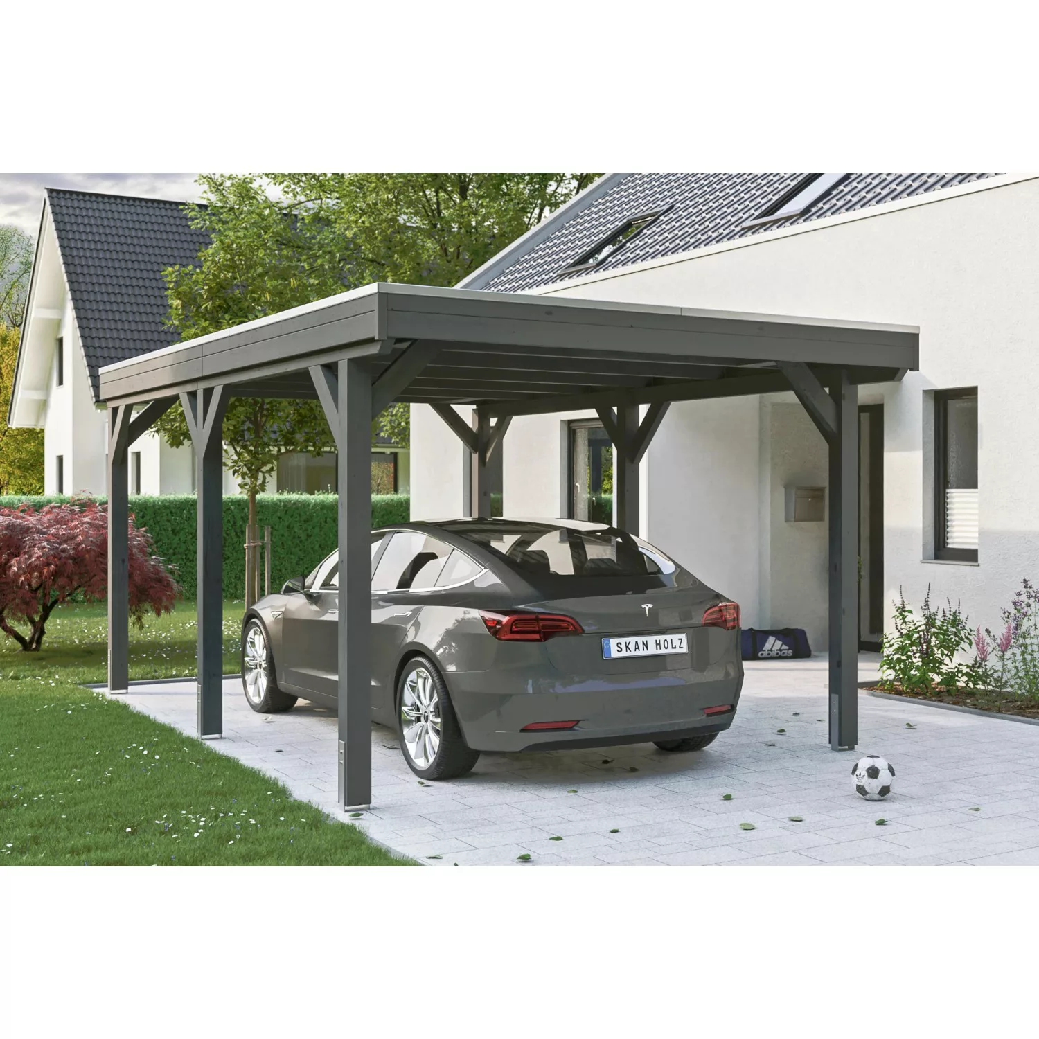 Skan Holz Carport Grunewald 321 cm x 554 cm mit Aluminiumdach Schiefergrau günstig online kaufen