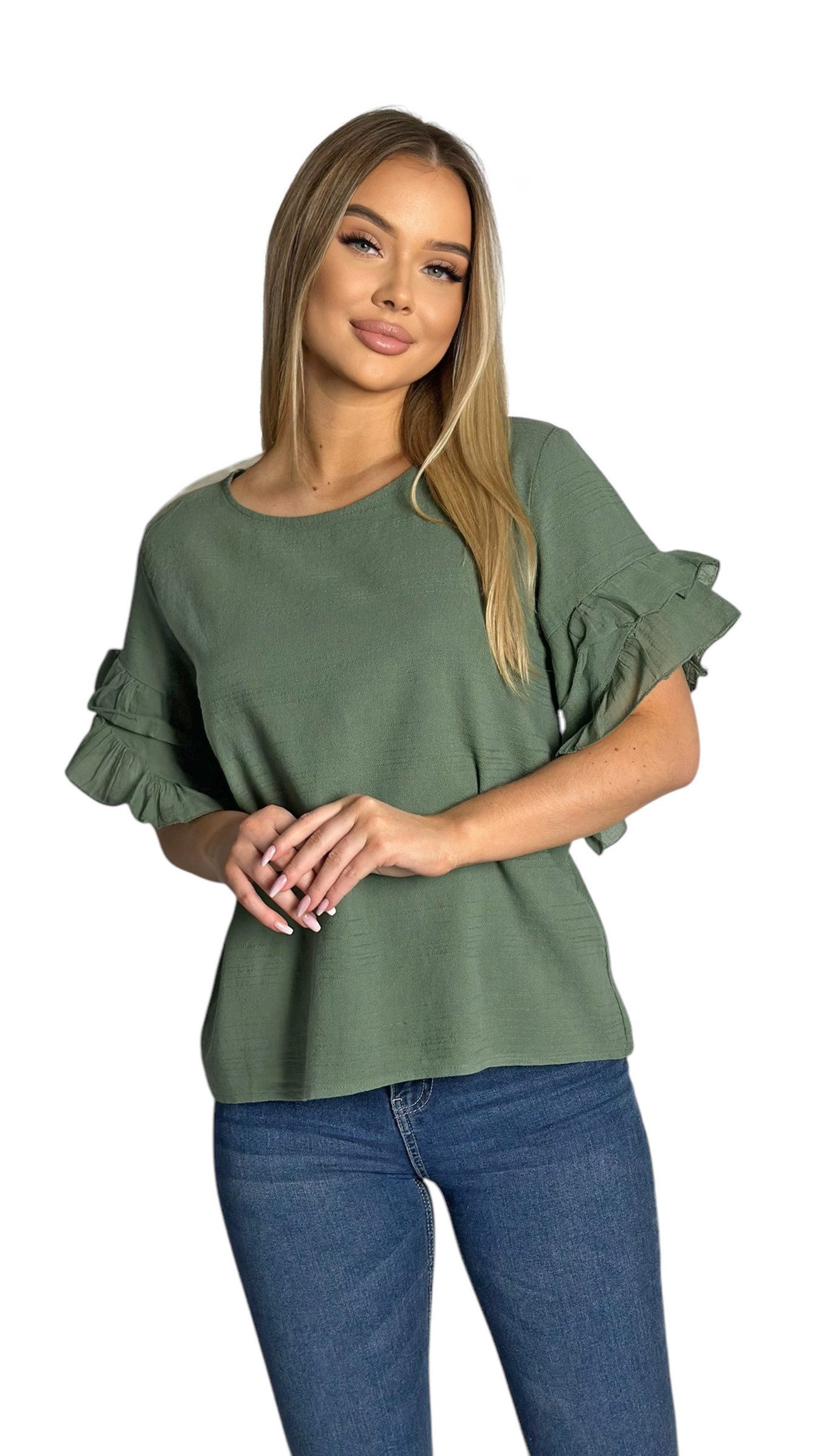 Mississhop Kurzarmshirt Charmantes Volant-Ärmel-Shirt – 100% günstig online kaufen