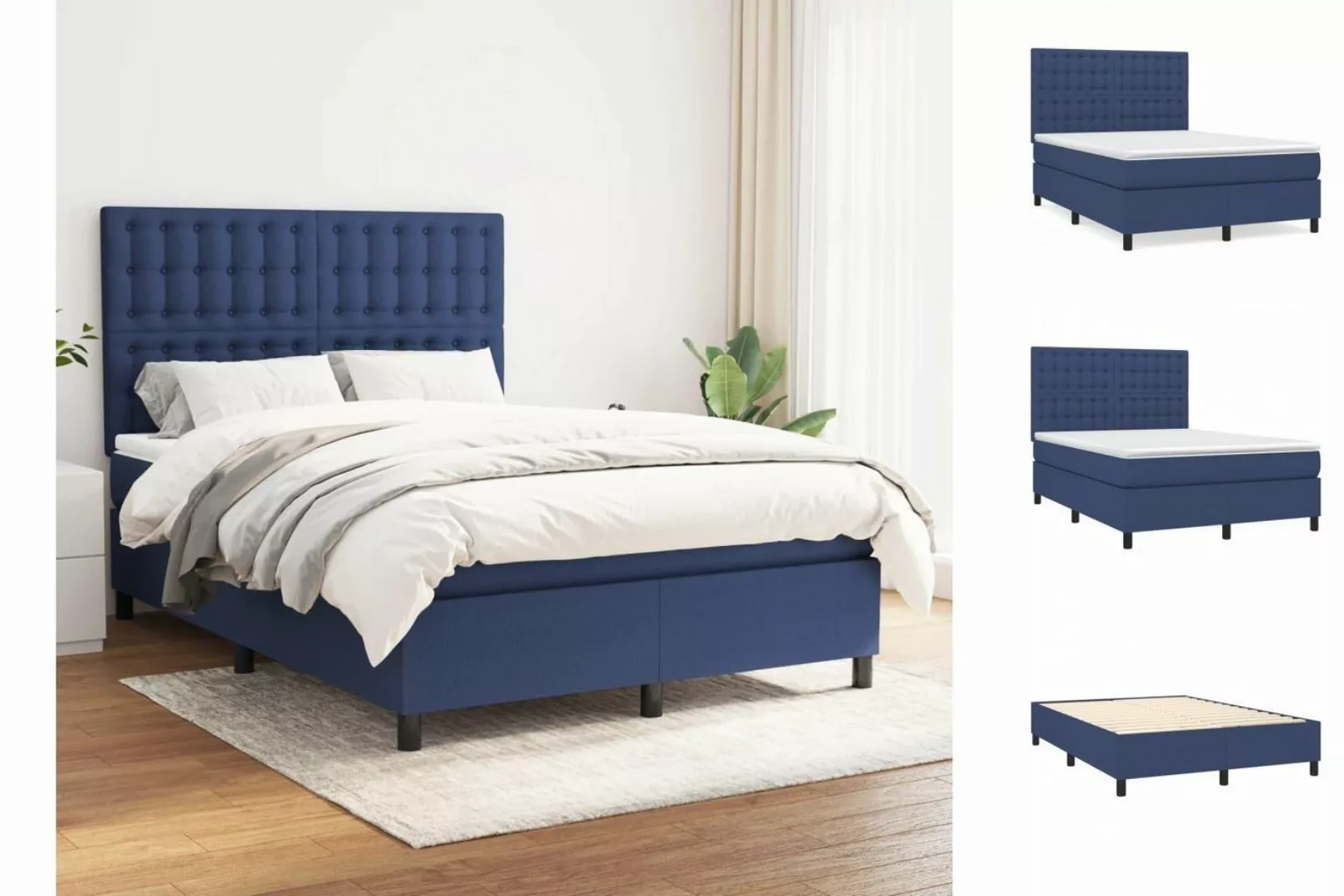 vidaXL Boxspringbett Boxspringbett mit Matratze Blau 140x190 cm Stoff Bett günstig online kaufen