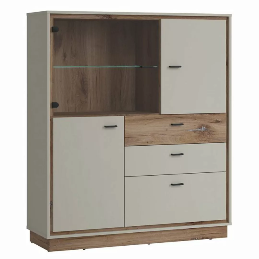 Lomadox Vitrine RAMVIK-129 Highboard in Flagstaff Eiche Nb. und grau, B/H/T günstig online kaufen