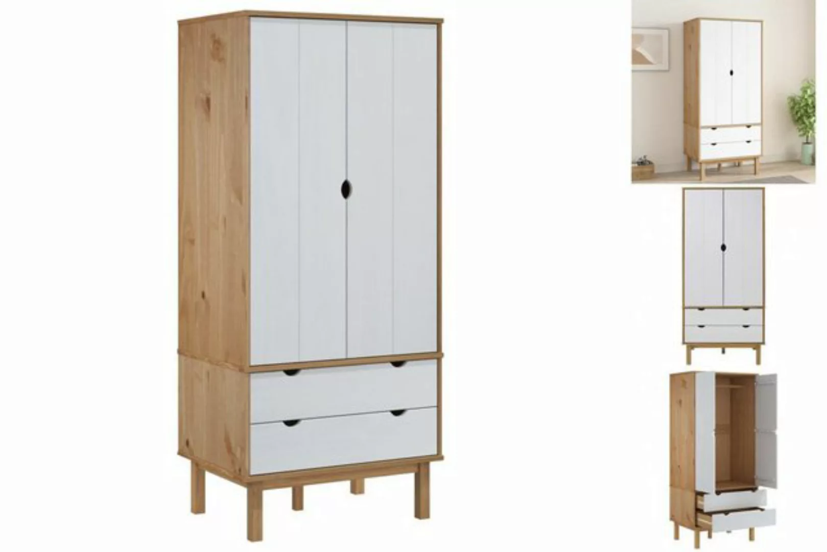 vidaXL Kleiderschrank Kleiderschrank Braun Weiß 76,5x53x172 cm Massivholz K günstig online kaufen