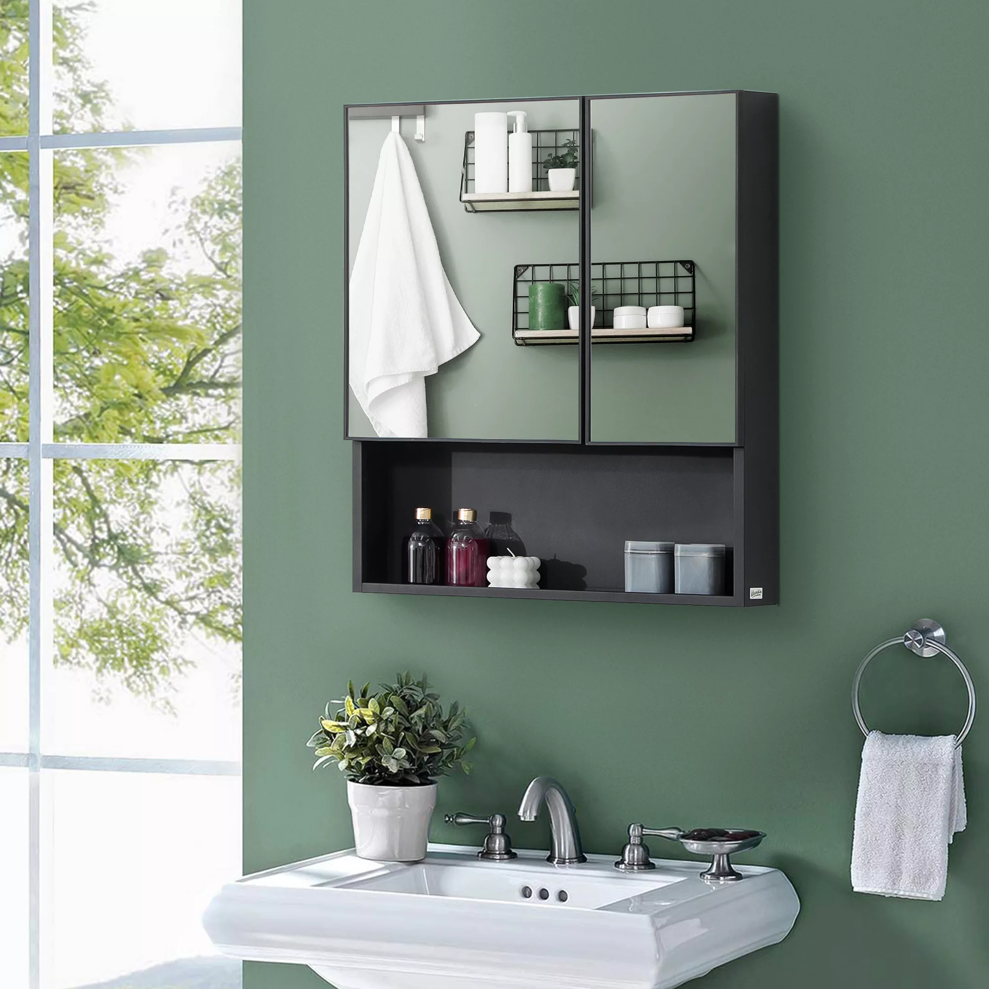 kleankin Spiegelschrank, Badezimmerschrank mit 5 Etagen, Doppeltür, Hängesc günstig online kaufen