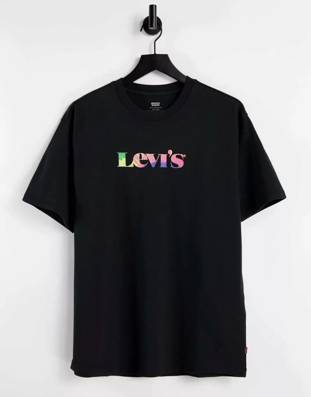 Levi's – T-Shirt in Schwarz mit großem Umrisslogo im Serifen-Design günstig online kaufen