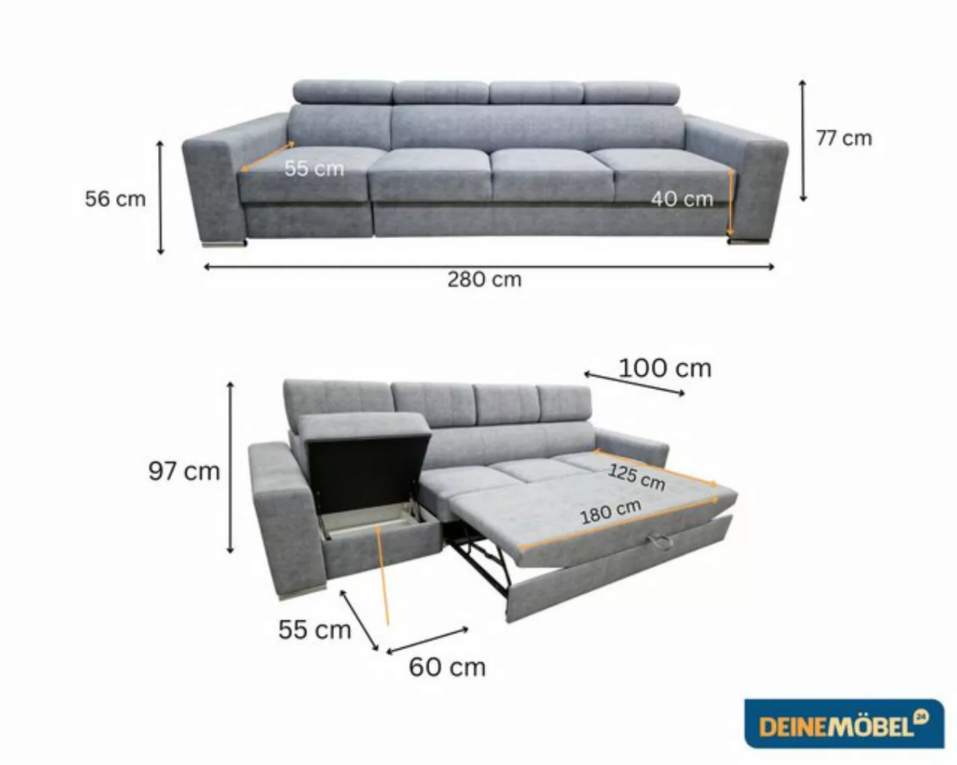 Deine Möbel 24 Sofa Couch 3-Sitzer / 4-Sitzer ELMO, mit Schlaffunktion günstig online kaufen