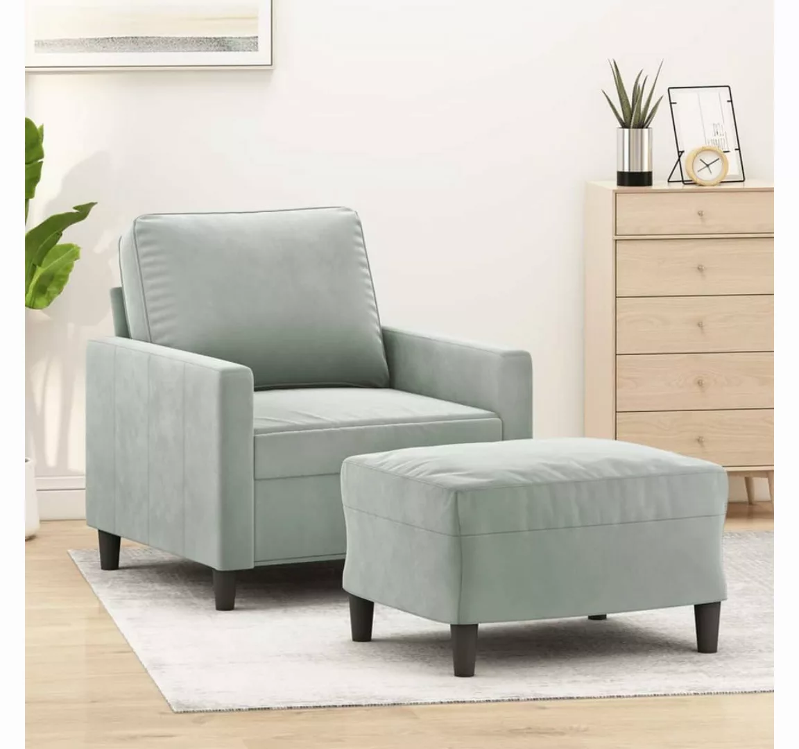 vidaXL Sofa Sessel mit Hocker Samt, Hellgrau günstig online kaufen