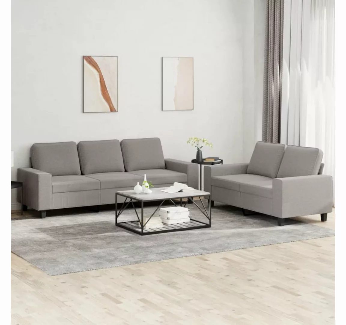 vidaXL Sofa Sofagarnitur Set mit Kissen Stoff, 2-tlg., Taupe günstig online kaufen