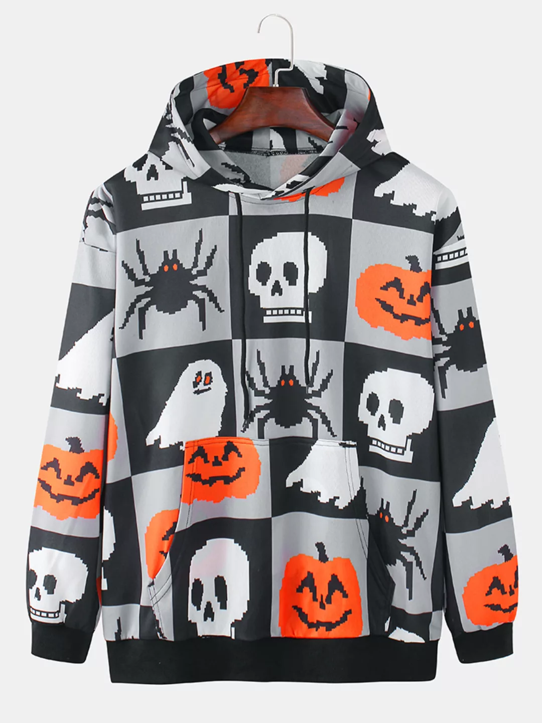 Herren Halloween Ghost Pattern Print Lässige Pullover Hoodies mit Känguru-T günstig online kaufen