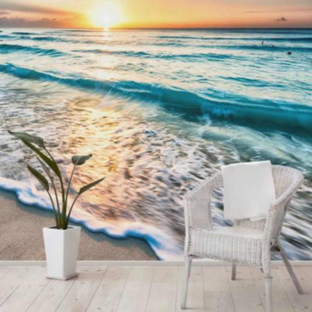 Bilderwelten Fototapete Strand Sonnenuntergang am Strand orange Gr. 432 x 2 günstig online kaufen