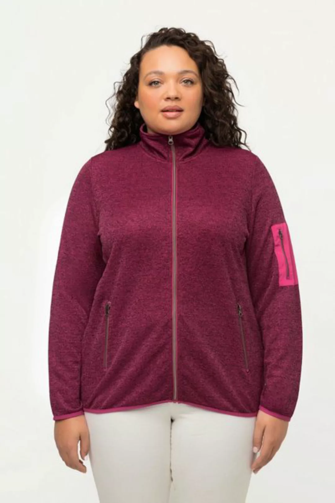 Ulla Popken Sweatjacke Strickfleece-Jacke Stehkragen Zipptaschen günstig online kaufen