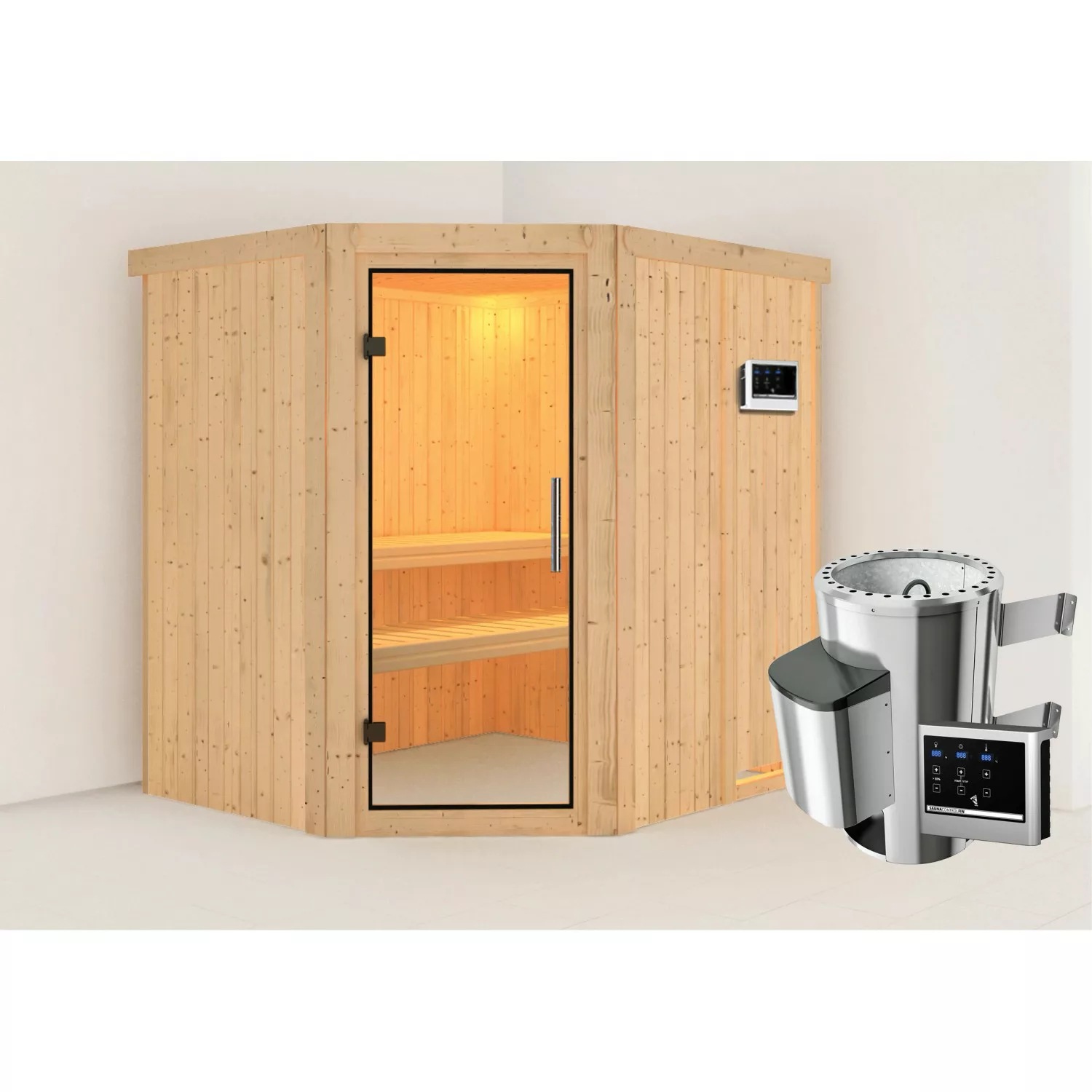 Karibu Sauna Livia mit Ofen externe Stg.Easy Natur günstig online kaufen