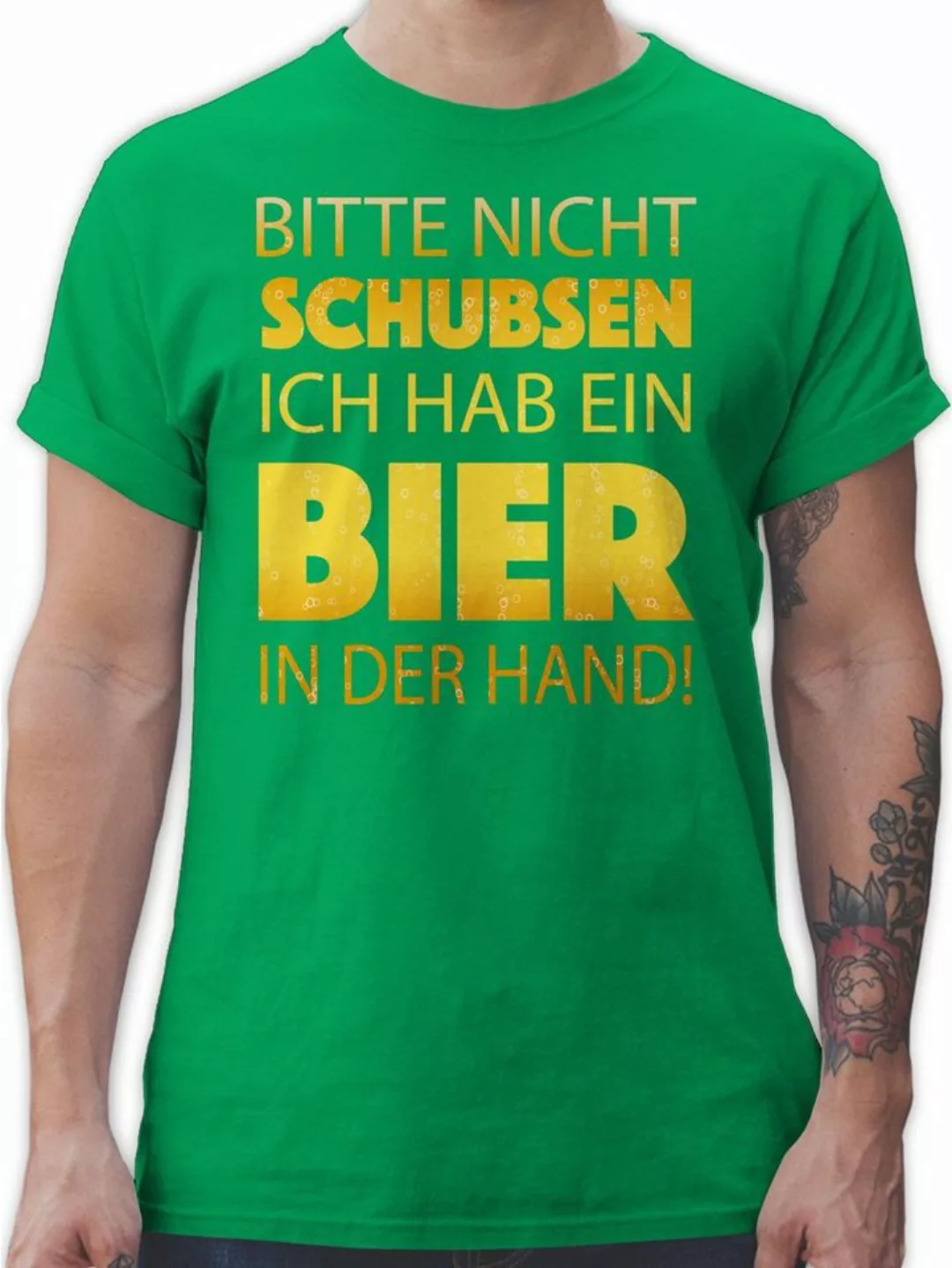 Shirtracer T-Shirt Bitte nicht schubsen ich hab ein Bier in der Hand! gelb günstig online kaufen