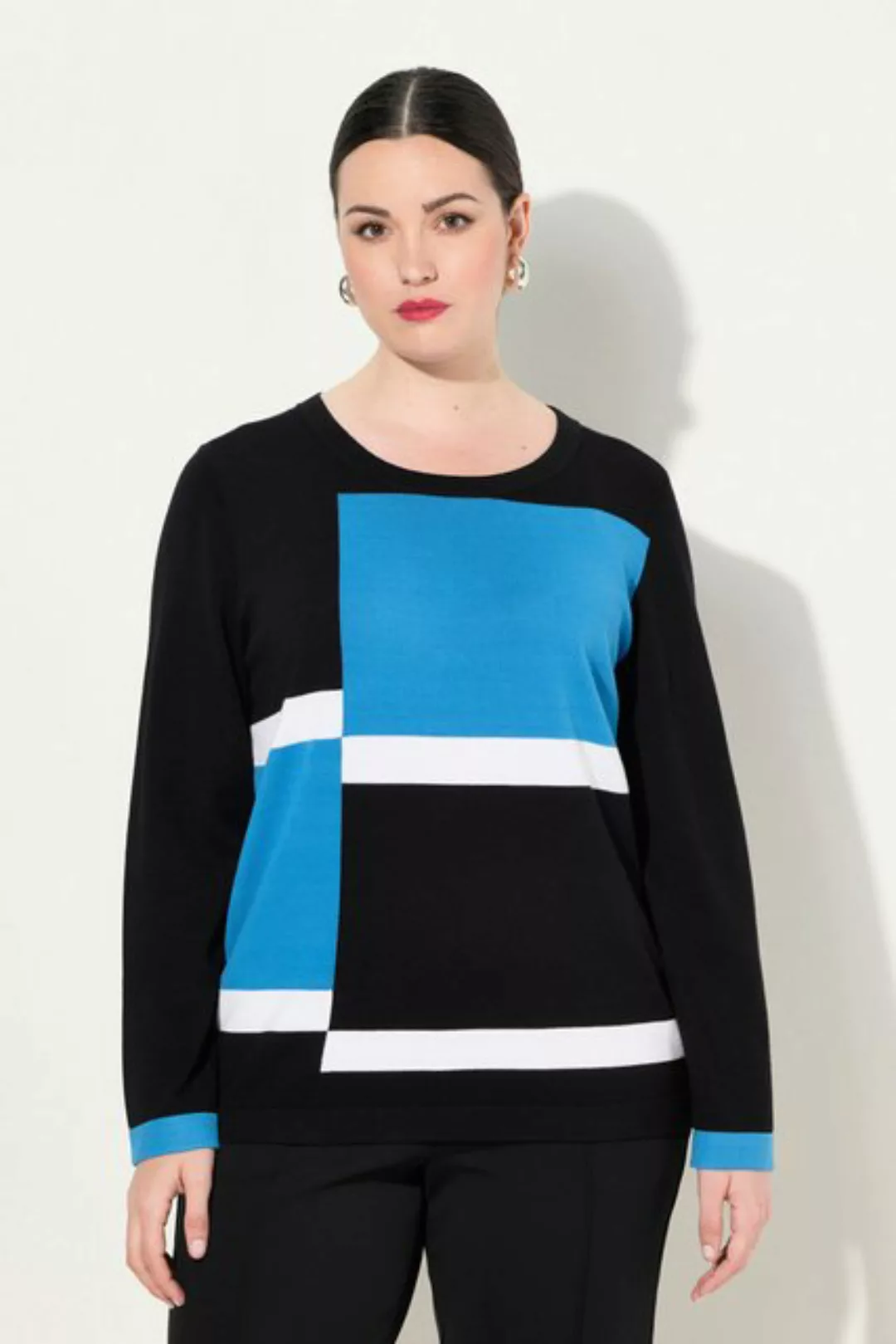 Ulla Popken Strickpullover Pullover Colorblocking Rundhals Langarm günstig online kaufen