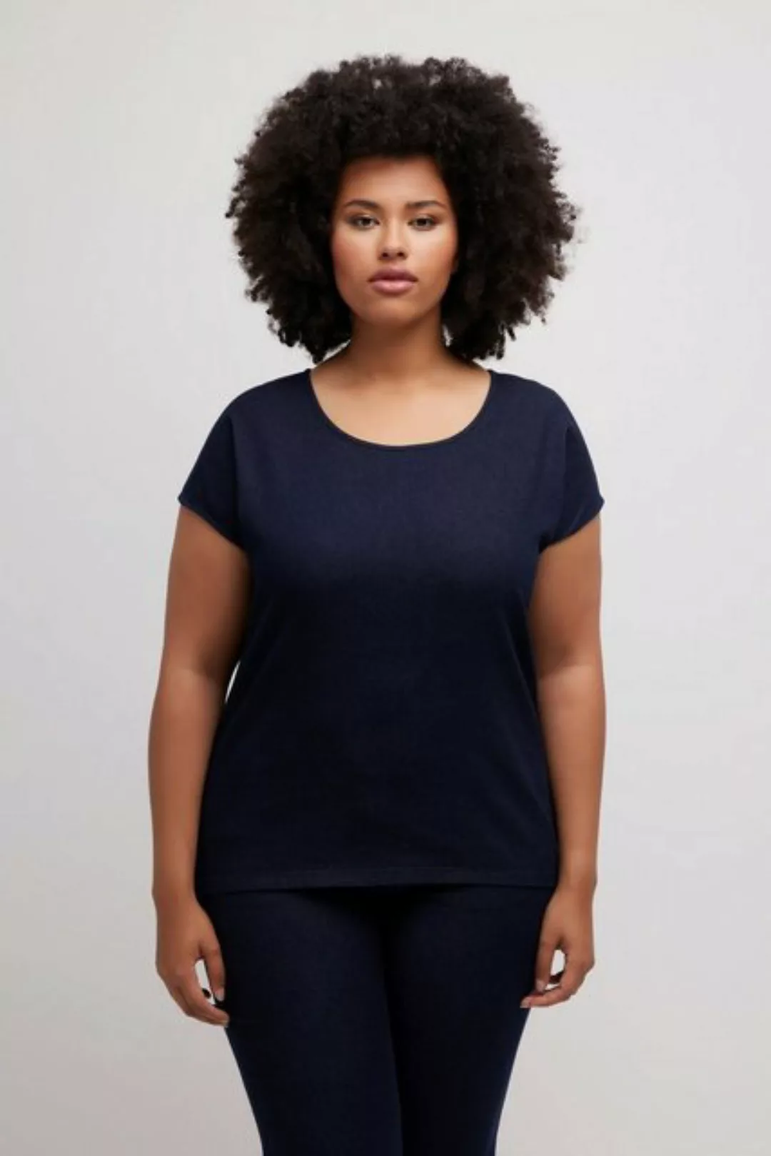 Ulla Popken Druckbluse Jeans-Top Oversized Rundhals ärmellos Lyocellmix günstig online kaufen