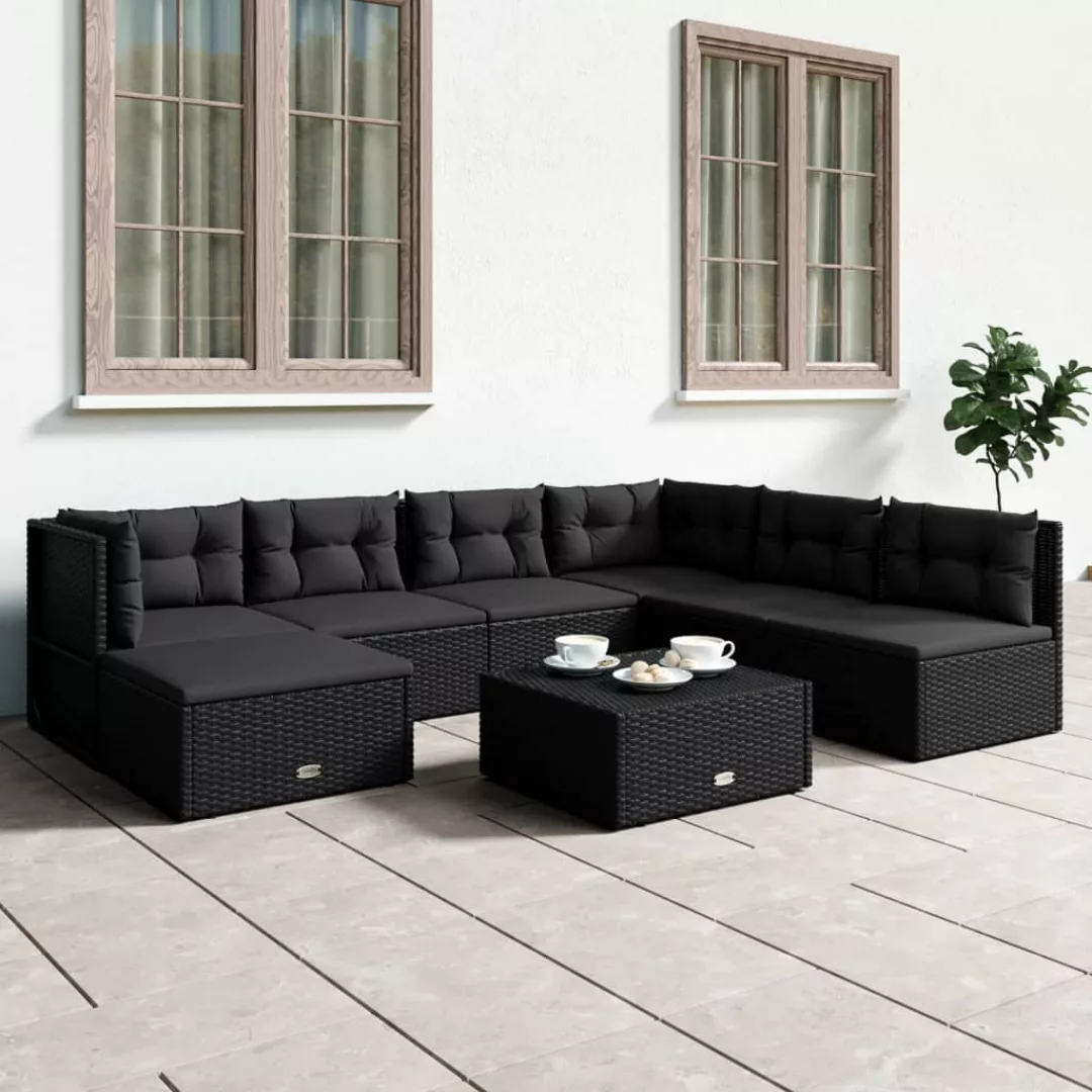 Vidaxl 7-tlg. Garten-lounge-set Mit Kissen Schwarz Poly Rattan günstig online kaufen