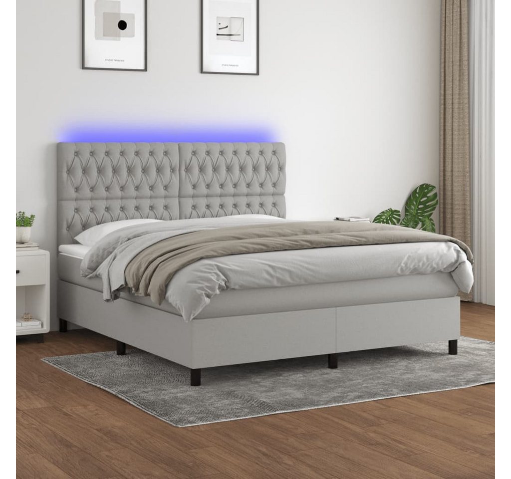 vidaXL Boxspringbett Boxspringbett mit Matratze LED Hellgrau 180x200 cm Sto günstig online kaufen