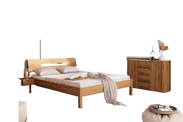 Natur24 Bett Bett Bento 7 Sonderlänge 180x210 Wildeiche Holzkopfteil und Ho günstig online kaufen