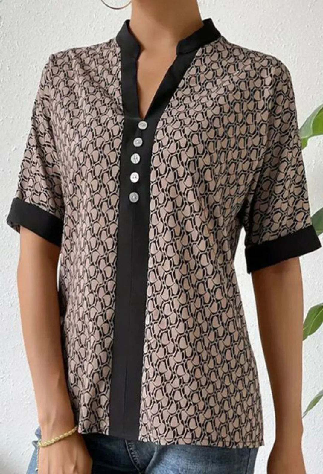 CHENIN Kurzarmhemd Loose Fit Clashing Trimmed Bedruckte Bluse Frauen Medium günstig online kaufen