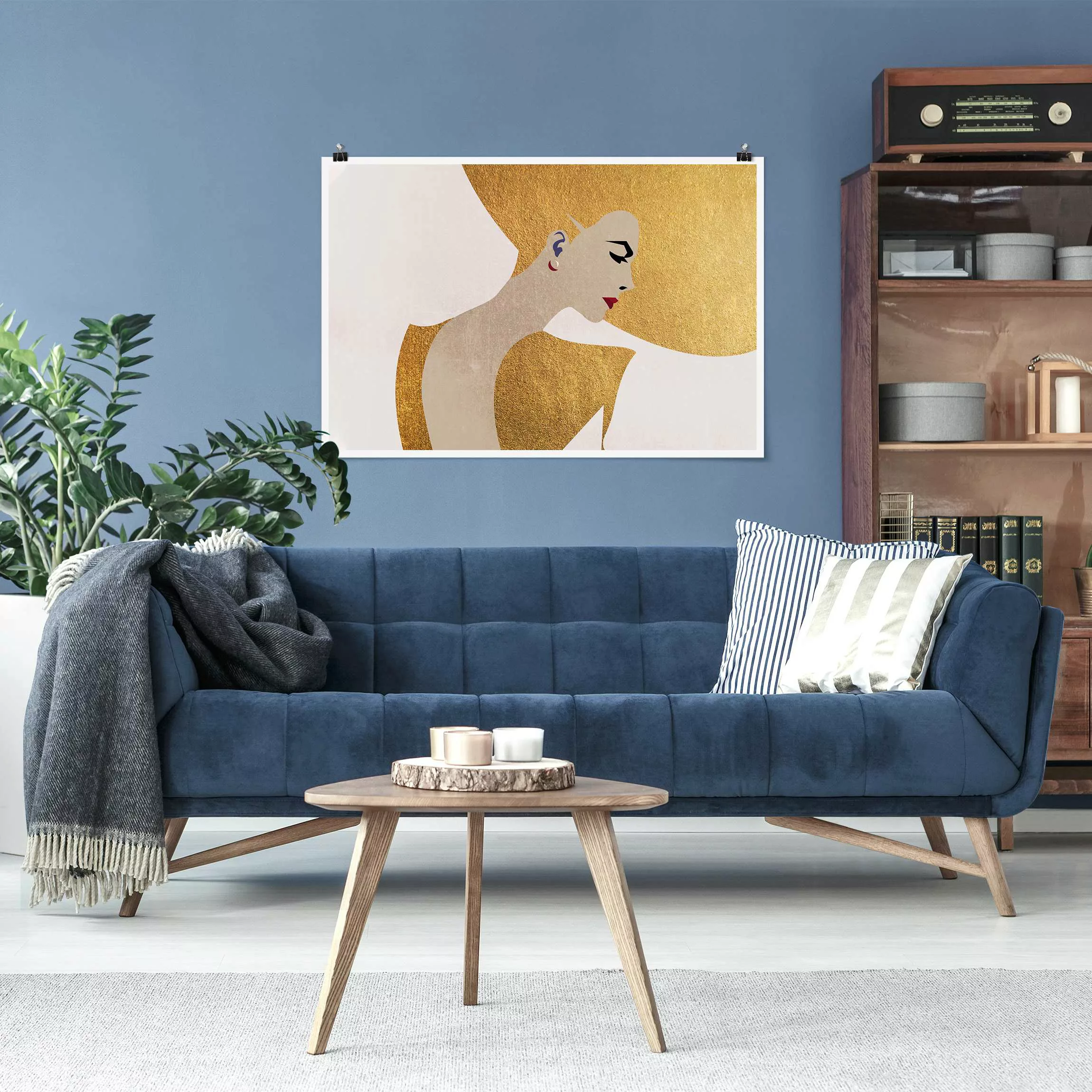 Poster Dame mit Hut in Gold günstig online kaufen