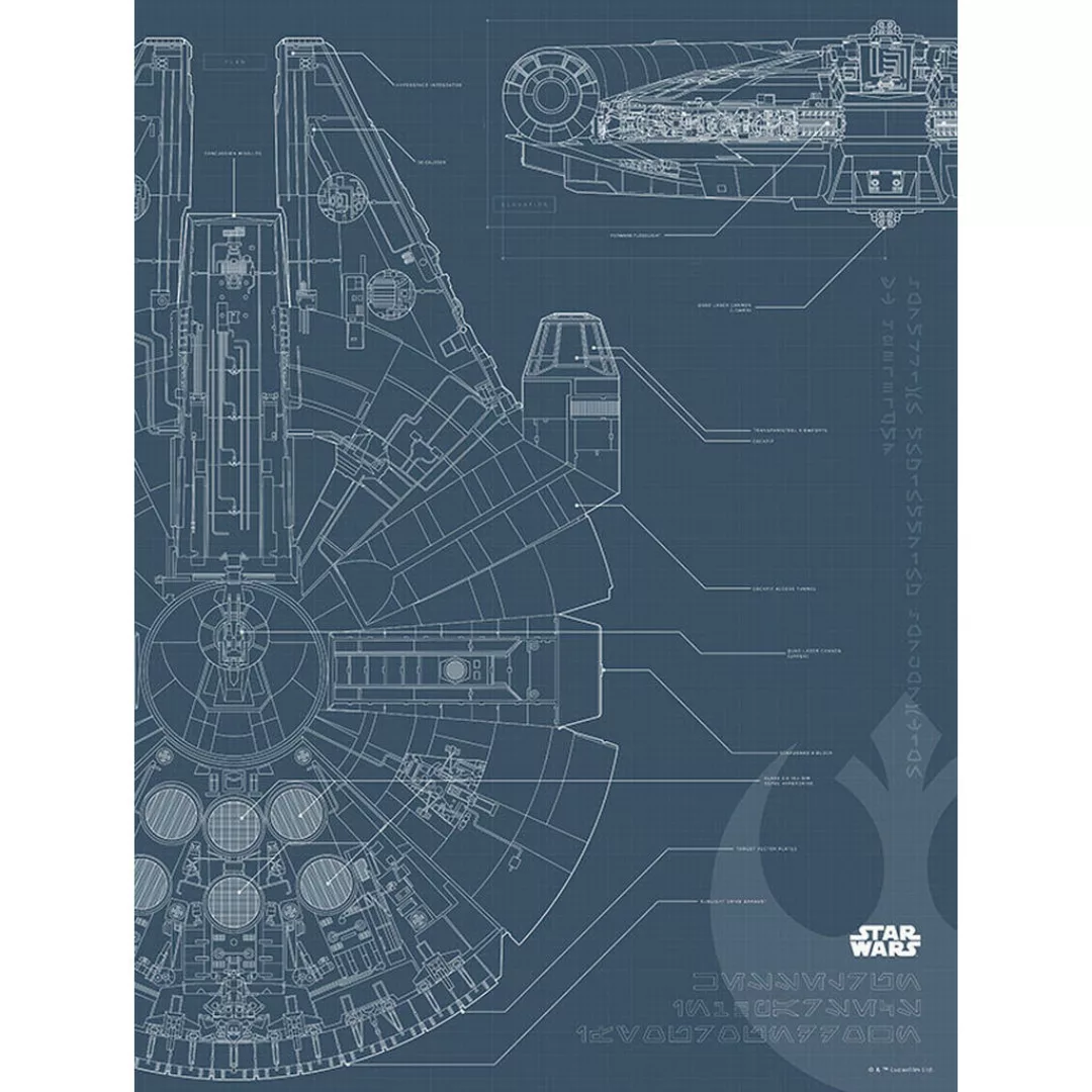 Komar Wandbild Star Wars Blueprint Falcon Star Wars B/L: ca. 30x40 cm günstig online kaufen