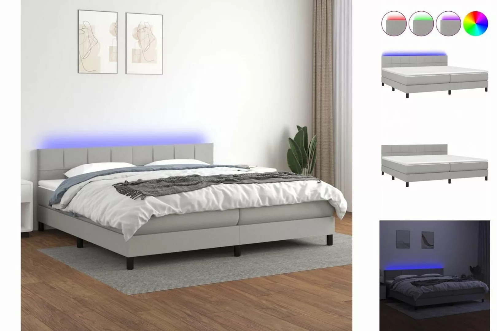 vidaXL Boxspringbett Boxspringbett mit Matratze LED Hellgrau 200x200 cm Sto günstig online kaufen