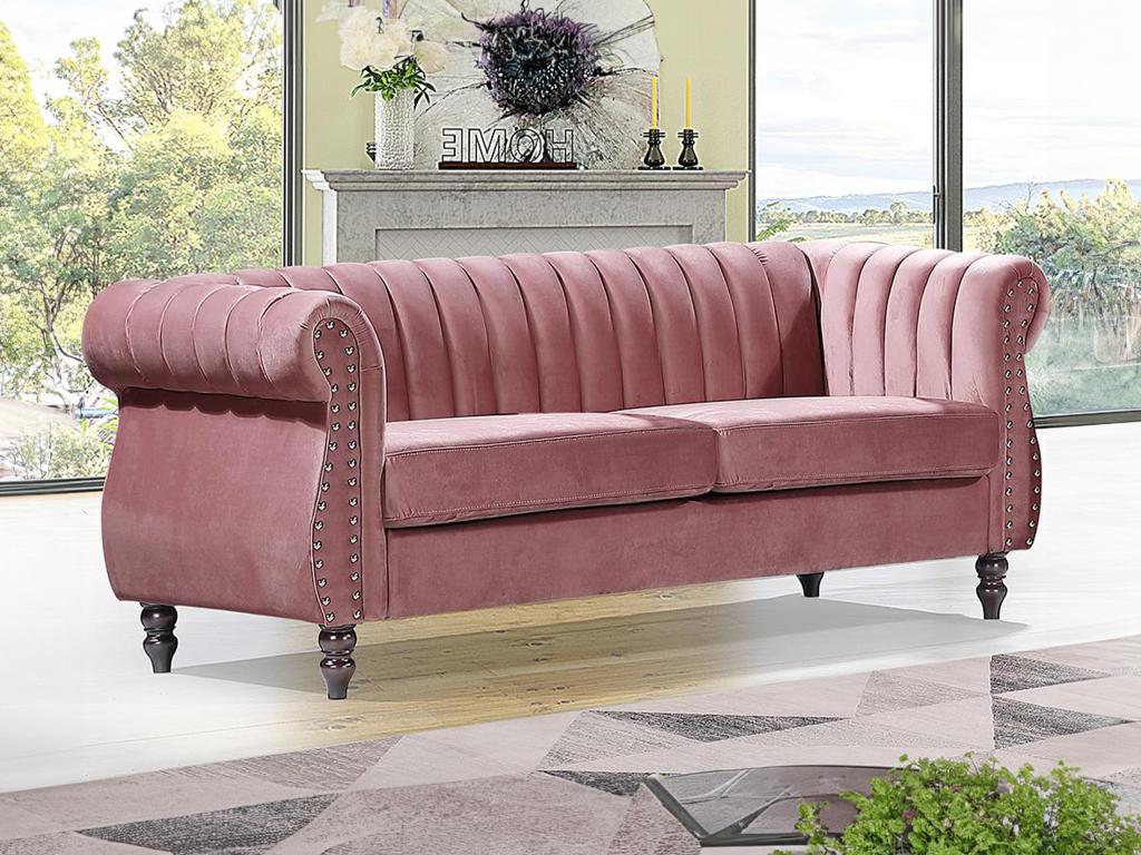 Chesterfield-Sofa - 3-Sitzer - Samt - Altrosa - TRUMBO günstig online kaufen