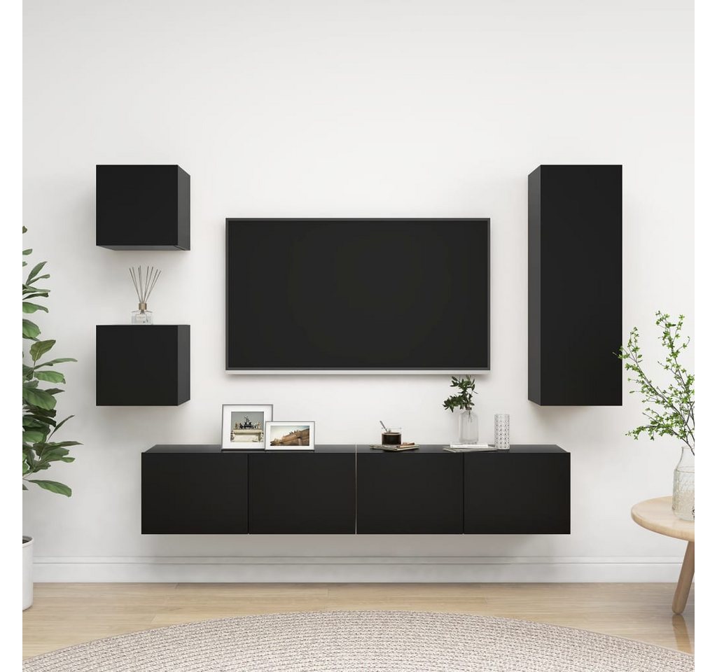 vidaXL TV-Schrank 5-tlg TV-Schrank-Set Schwarz Spanplatte TV-Konsole für Fe günstig online kaufen