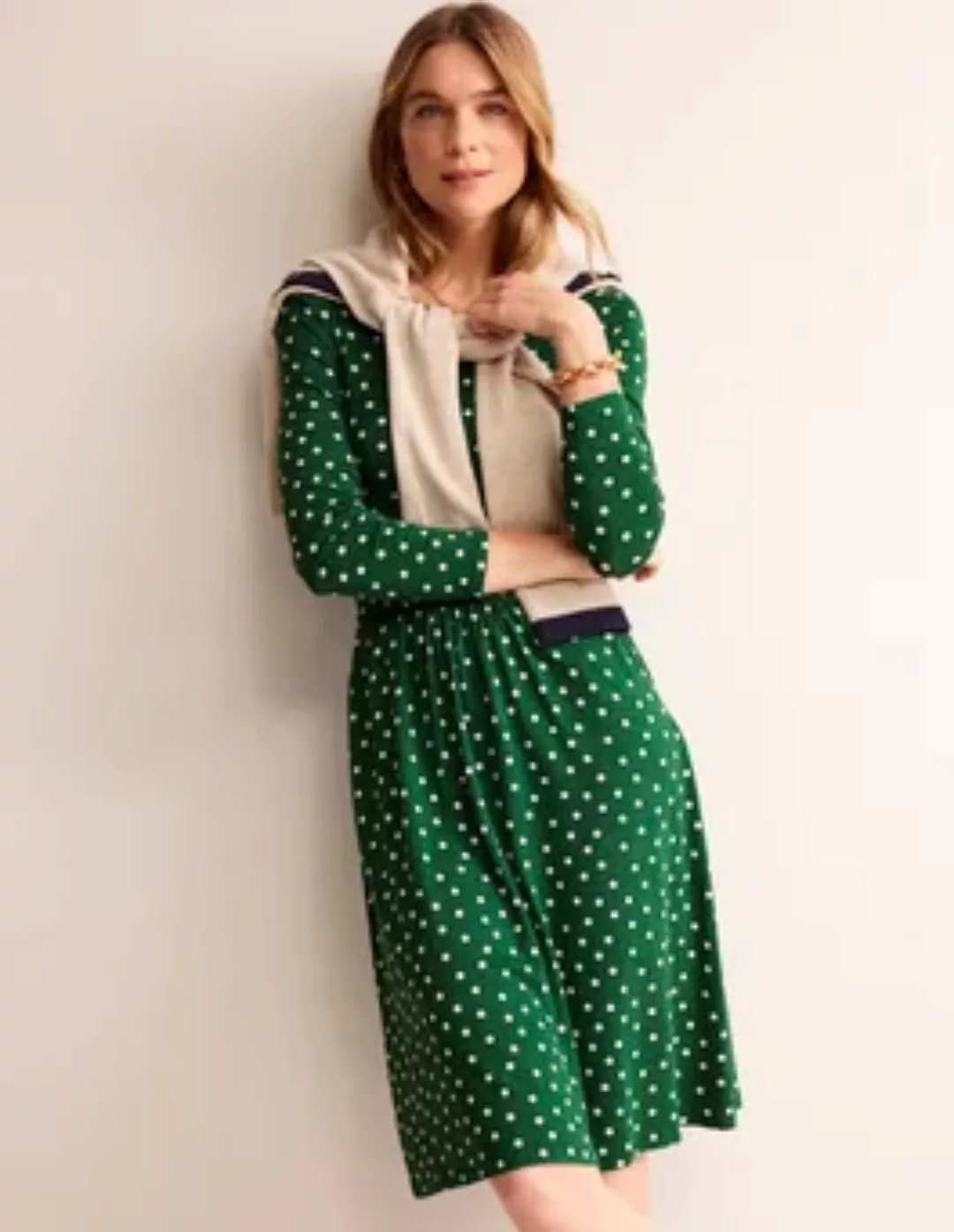 Abigail Jersey-Kleid Damen Boden, Amazonasgrün, Verstreute Punkte günstig online kaufen